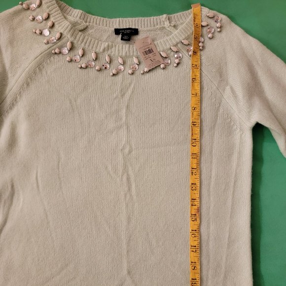 Ann Taylor Rhinestone Beaded Mint Green Sweater, Wool blend, Size XS, NWT - Picture 8 of 14